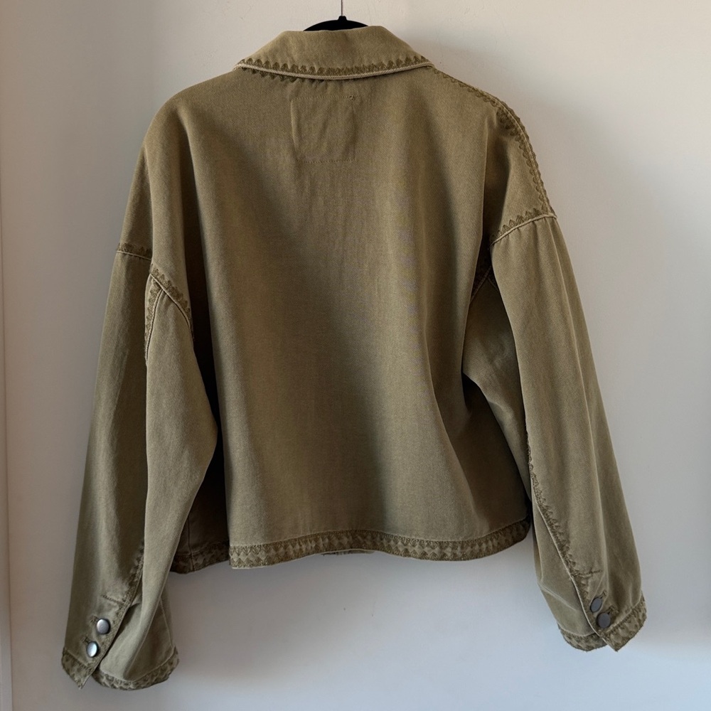 ZARA Oversized Cotton Utility Overshirt Khaki Green Topstitch Jacket Size Small - Picture 5 of 10